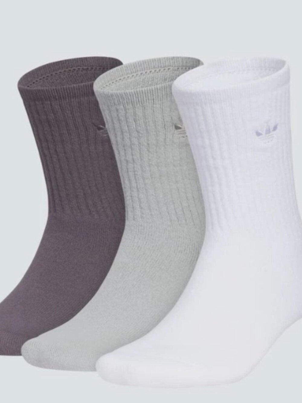 Adidas Originals 3-Pack Crew Socks White Gray Black Large NWT